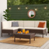 3pc Outdoor Modular Sofa Set, Cushions, Cream White, Brown Poly Rattan