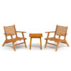 3pc Outdoor Tea Table Set, 2 Chair, Slatted Solid Brown Acacia Wood