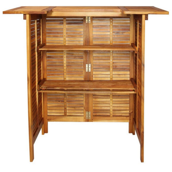 Outdoor Bar Counter Table w Shelves, 43 Inch Brown Solid Acacia Wood