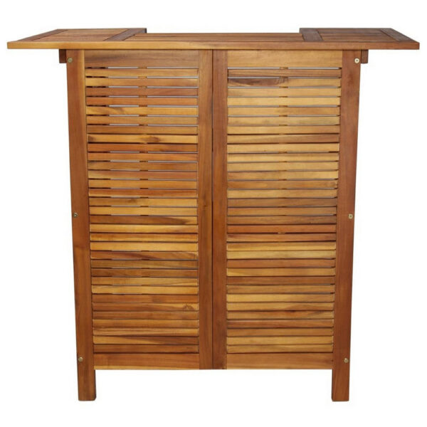 Outdoor Bar Counter Table w Shelves, 43 Inch Brown Solid Acacia Wood