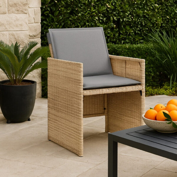 15022026699200daba8e6.jpeg Outdoor Accent Chair Set of 4, Beige Rattan, Gray High Back Cushions