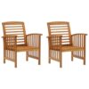 Outdoor Accent Chair Set of 2, Curved Arms, Slatted Brown Acacia Wood