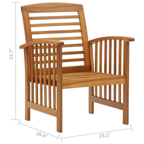 Outdoor Accent Chair Set of 2, Curved Arms, Slatted Brown Acacia Wood