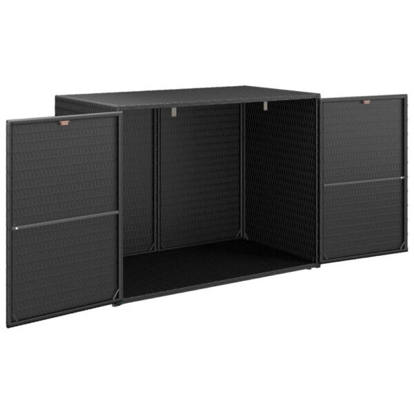 Outdoor Storage Cabinet, Solid Acacia Wood, 39 Inch Black PE Rattan