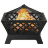 Outdoor Fire Pit with Poker n Mesh Cover, 25 Inch Square, Black Steel