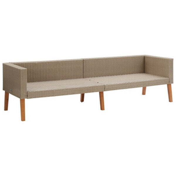 Outdoor 3 Seater Patio Sofa, 86 Inch Beige Poly Rattan, Gray Cushions