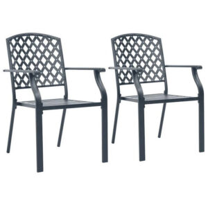 Stackable Outdoor Dining Chair Set of 2, Mesh Black Steel, 17 Inch