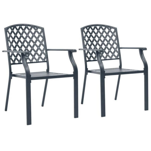 Stackable Outdoor Dining Chair Set of 2, Mesh Black Steel, 17 Inch