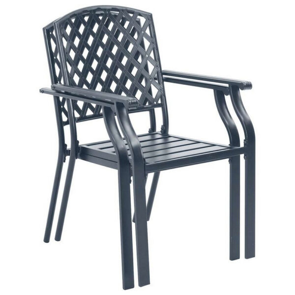 Stackable Outdoor Dining Chair Set of 2, Mesh Black Steel, 17 Inch