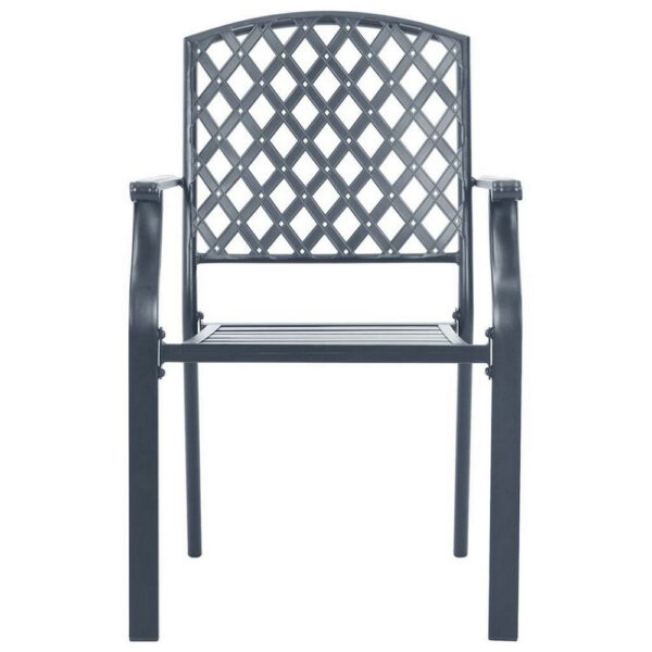 Stackable Outdoor Dining Chair Set of 2, Mesh Black Steel, 17 Inch