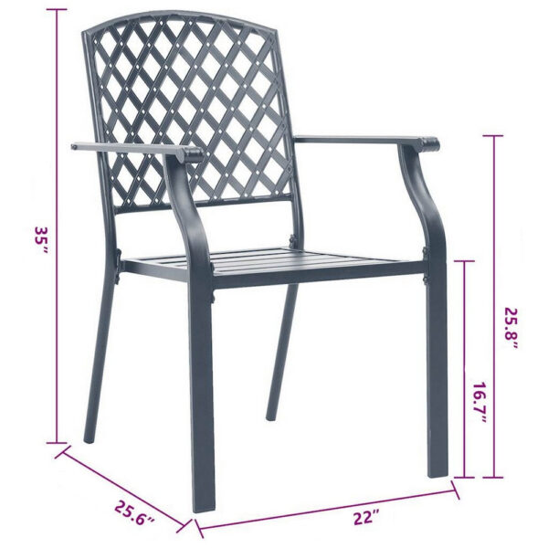 Stackable Outdoor Dining Chair Set of 2, Mesh Black Steel, 17 Inch