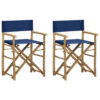 Foldable Directors Chair Set of 2, Accent Bamboo Frame, Blue Polyester