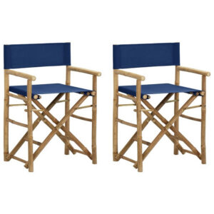 15022026699201796cdbc.jpeg Foldable Directors Chair Set of 2, Accent Bamboo Frame, Blue Polyester