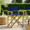 Foldable Directors Chair Set of 2, Accent Bamboo Frame, Blue Polyester