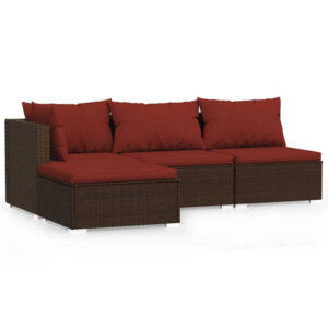 Faye 4pc Outdoor Modular Sofa Set, Brown Poly Rattan and Red Polyester