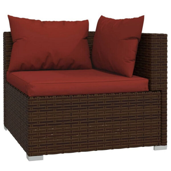 Faye 4pc Outdoor Modular Sofa Set, Brown Poly Rattan and Red Polyester