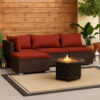 Faye 4pc Outdoor Modular Sofa Set, Brown Poly Rattan and Red Polyester