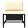 Reno 3pc Outdoor Modular Sofa Set with Ottoman, Ivory, Black Rattan