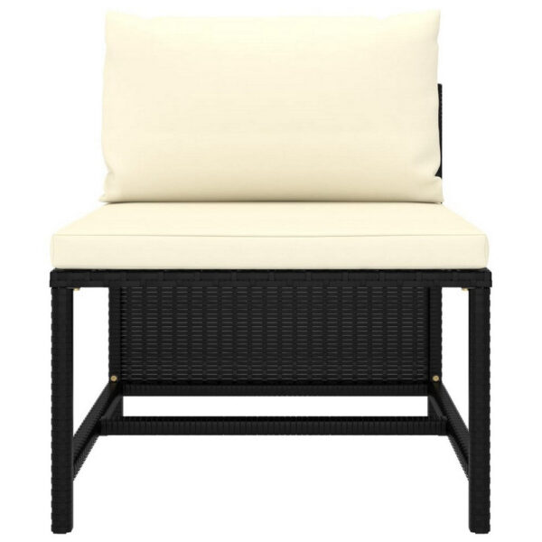 Reno 3pc Outdoor Modular Sofa Set with Ottoman, Ivory, Black Rattan