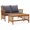 Mia 2pc Loveseat Sofa and Coffee Table Set, Slatted Acacia Wood, Gray
