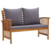 Mia 2pc Loveseat Sofa and Coffee Table Set, Slatted Acacia Wood, Gray