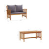 Mia 2pc Loveseat Sofa and Coffee Table Set, Slatted Acacia Wood, Gray