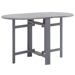 Oval Outdoor Dining Table, Foldable Design, 48 Inch, Gray Acacia Wood