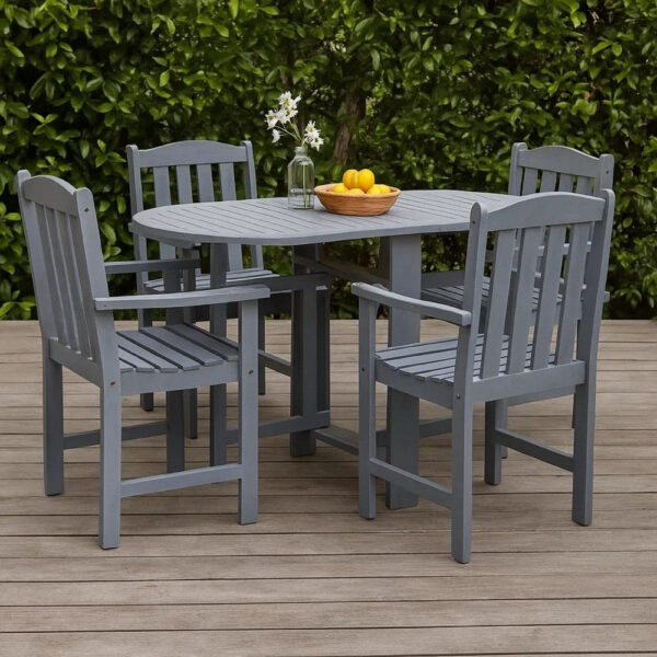 Oval Outdoor Dining Table, Foldable Design, 48 Inch, Gray Acacia Wood