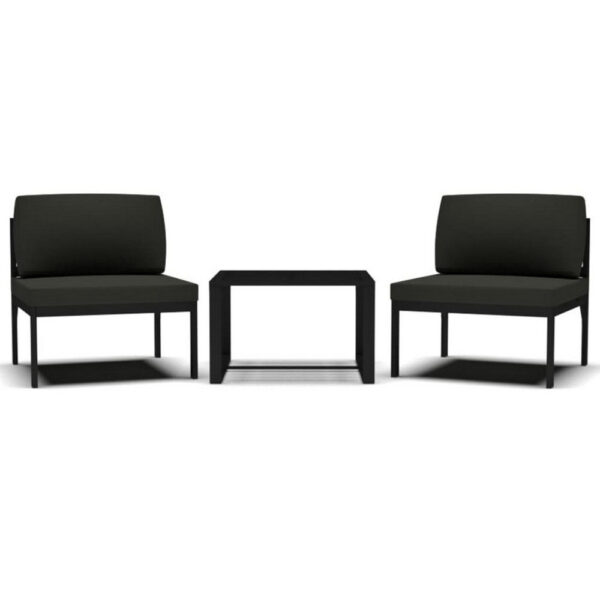 3pc Modular Outdoor Sofa Chair and Table Set, Gray Aluminum, Polyester