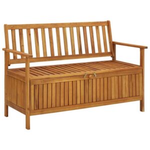Outdoor Storage Bench, Slatted, 47 Inch Natural Brown Acacia Wood