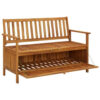 Outdoor Storage Bench, Slatted, 47 Inch Natural Brown Acacia Wood