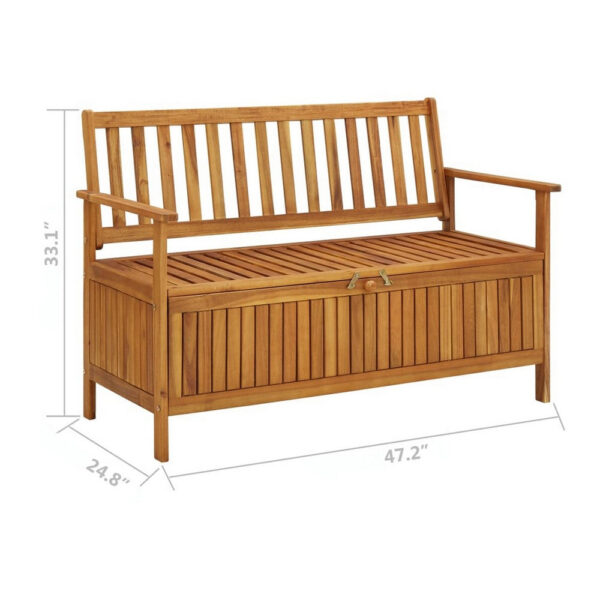 Outdoor Storage Bench, Slatted, 47 Inch Natural Brown Acacia Wood