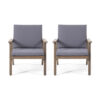 Elin Outdoor Club Chair Set of 2, Acacia Wood Frame, Gray Cushions