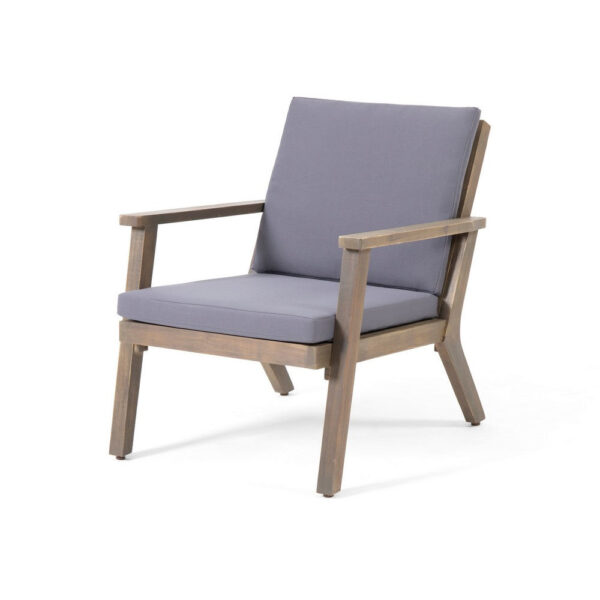 Elin Outdoor Club Chair Set of 2, Acacia Wood Frame, Gray Cushions