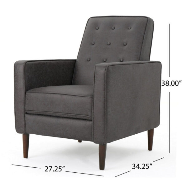 Dupe Manual Recliner Chair, Button Tufted Dark Gray Plush Fabric