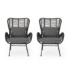 Slay Outdoor Accent Chair Set of 2, 25 Inch, Gray Woven Rattan, Iron Legs