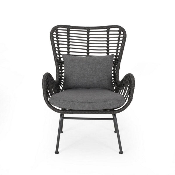 Slay Outdoor Accent Chair Set of 2, 25 Inch, Gray Woven Rattan, Iron Legs