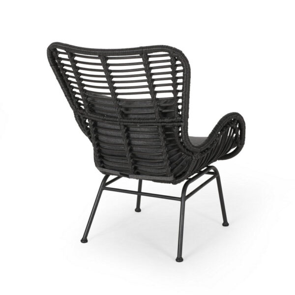 Slay Outdoor Accent Chair Set of 2, 25 Inch, Gray Woven Rattan, Iron Legs