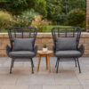 Slay Outdoor Accent Chair Set of 2, 25 Inch, Gray Woven Rattan, Iron Legs