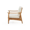 Accent Club Chair, Ivory Fabric Cushions, Brown Acacia Wood Frame