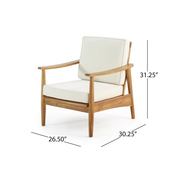 Accent Club Chair, Ivory Fabric Cushions, Brown Acacia Wood Frame