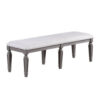 Winie Dining Bench with Turned Legs, 64 Inch Gray Wood and Fabric