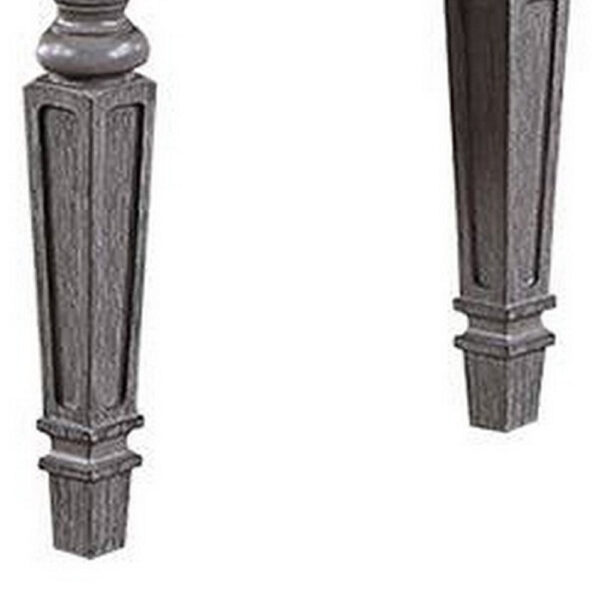 Winie Dining Bench with Turned Legs, 64 Inch Gray Wood and Fabric