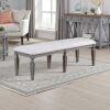 Winie Dining Bench with Turned Legs, 64 Inch Gray Wood and Fabric