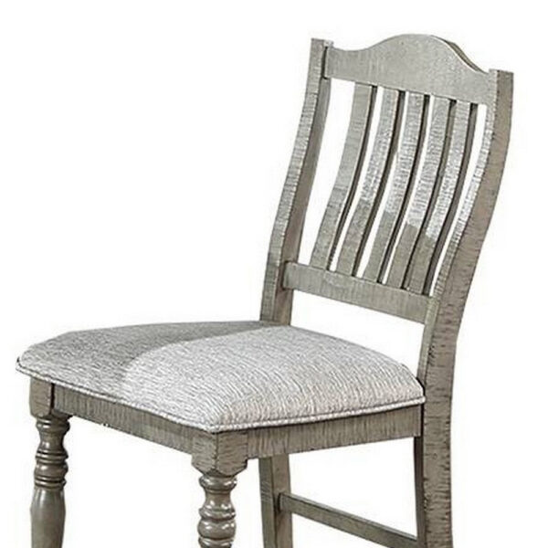 Rizi Counter Height Chair Set of 2, Carved Legs, Open Slats, Gray Wood