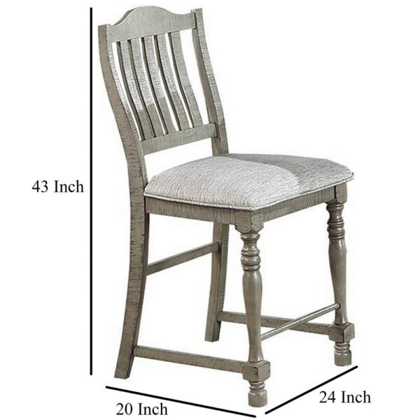 Rizi Counter Height Chair Set of 2, Carved Legs, Open Slats, Gray Wood