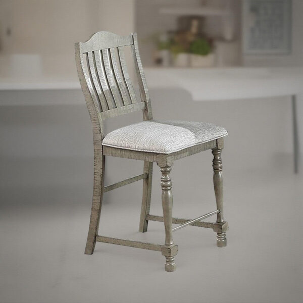 Rizi Counter Height Chair Set of 2, Carved Legs, Open Slats, Gray Wood