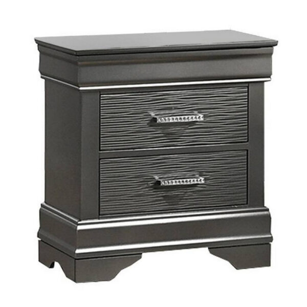Jean Nightstand, 2 Drawers, Curved Frame, 24 Inch Dark Gray Solid Wood
