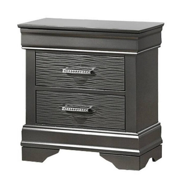 Jean Nightstand, 2 Drawers, Curved Frame, 24 Inch Dark Gray Solid Wood