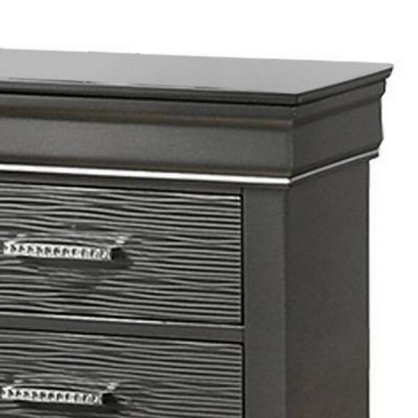 Jean Nightstand, 2 Drawers, Curved Frame, 24 Inch Dark Gray Solid Wood
